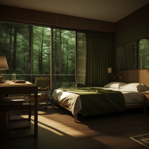Фотография комнаты отеля в лесу