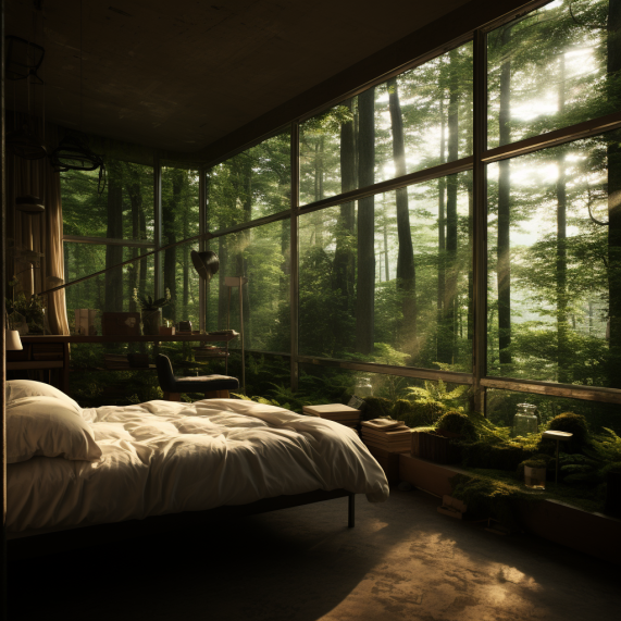 Фотография комнаты отеля в лесу